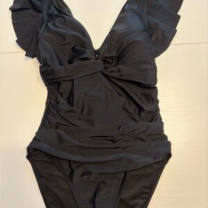 Black Ruffled One-Piece Swimsuit - Women